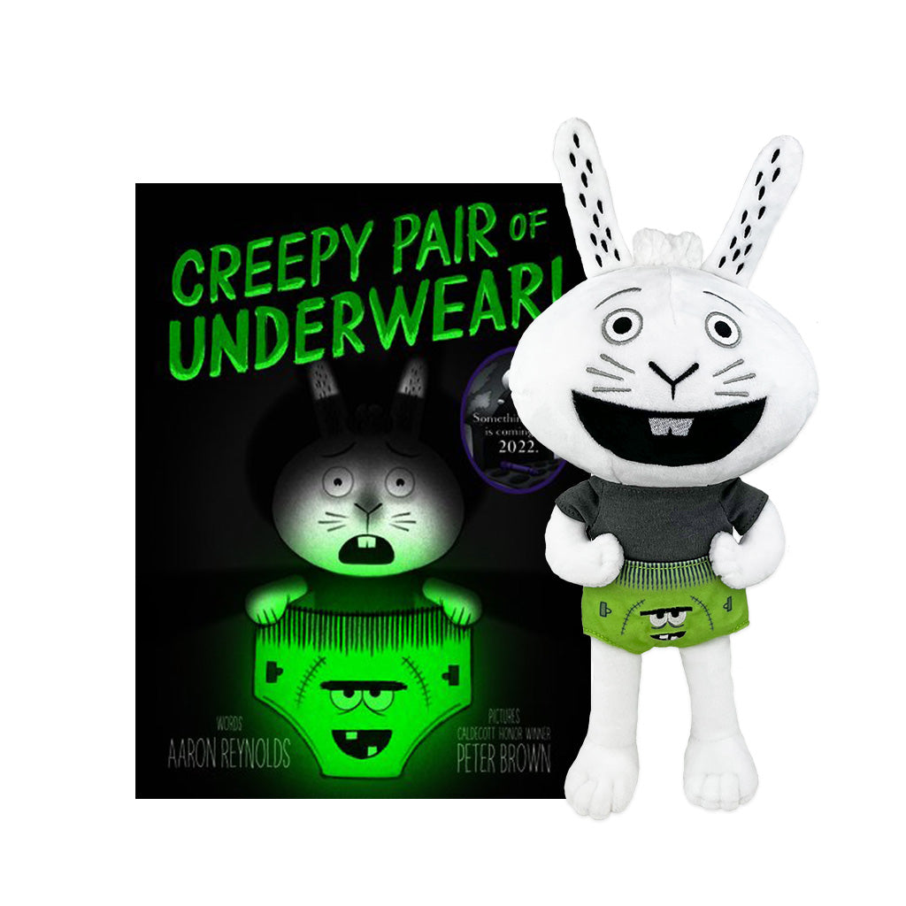 MerryMakers 14" Creepy Pair of Underwear! Plush Jasper Rabbit with hardcover book, based on the bestselling picture book series by Aaron Reynolds and Peter Brown