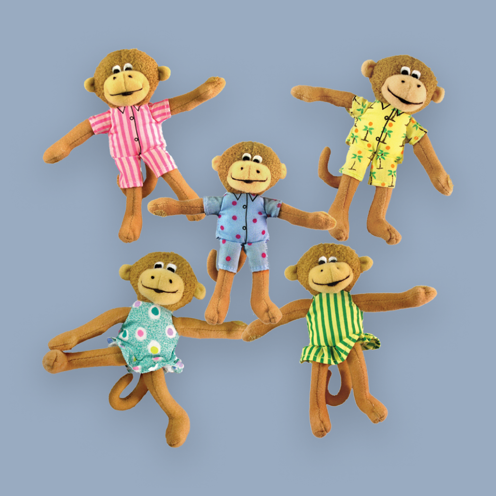 MerryMakers 5" Five Little Monkeys Finger Puppet Playset, based on the book by Eileen Christelow