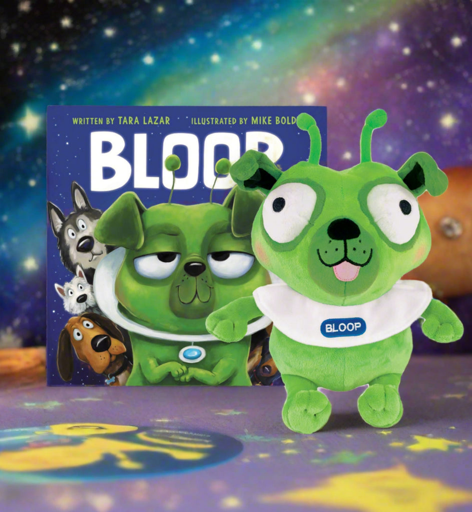 MerryMakers 8.5" Bloop Alien Dog Plush with hardcover book by Tara Lazar