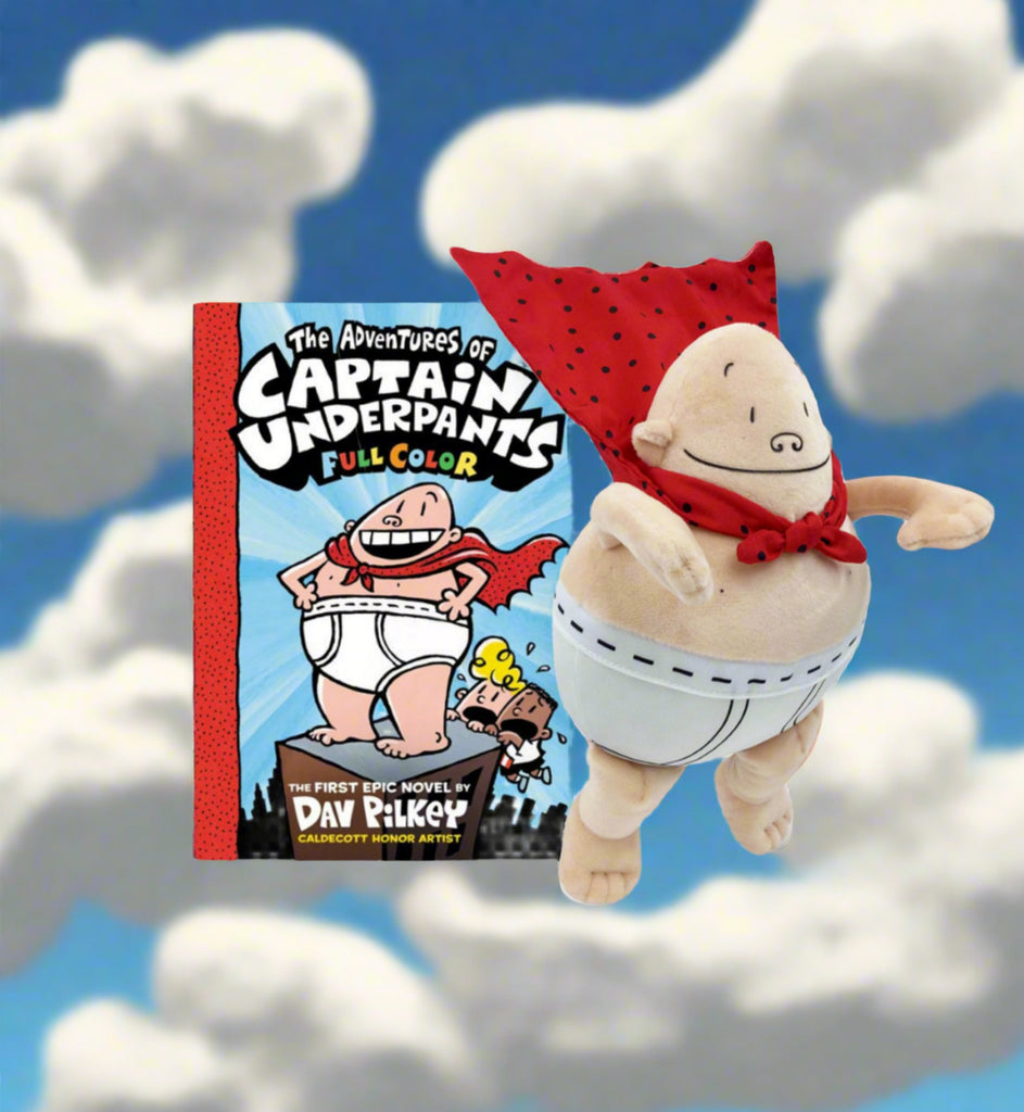 MerryMakers Captain Underpants 10" Plush Doll with hardcover book by Dav Pilkey