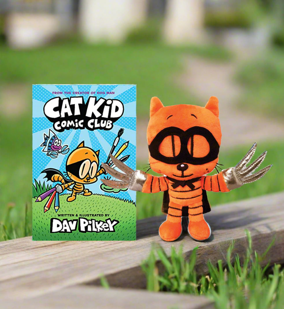 MerryMakers 6.5" Cat Kid Plush with hardcover book by Dav Pilkey
