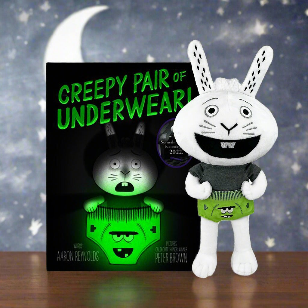MerryMakers 14" Creepy Pair of Underwear Plush Rabbit with hardcover book by Aaron Reynolds and Peter Brown