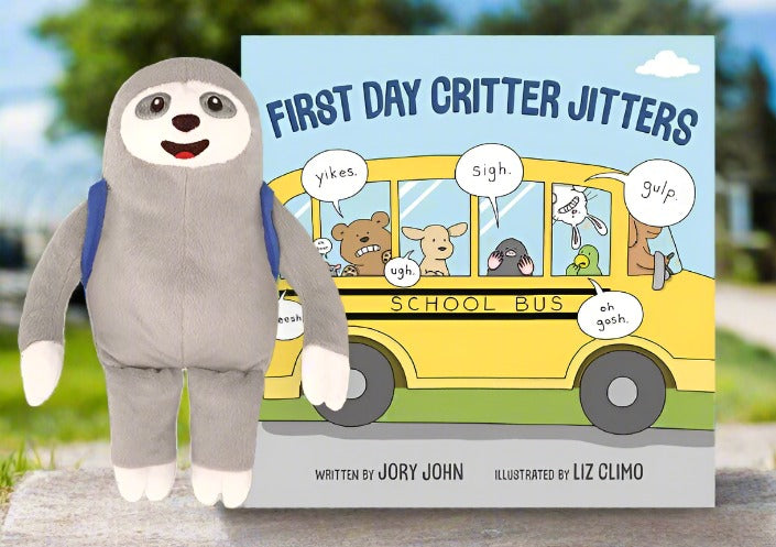 MerryMakers First Day Critter Jitters 7" Sloth Plush with hardcover book by Jory John