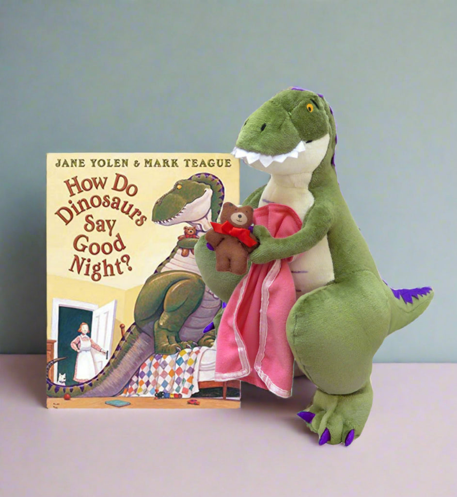 MerryMakers How Do Dinosaurs Say Good Night? 10" Plush TRex with board book by Jane Yolen