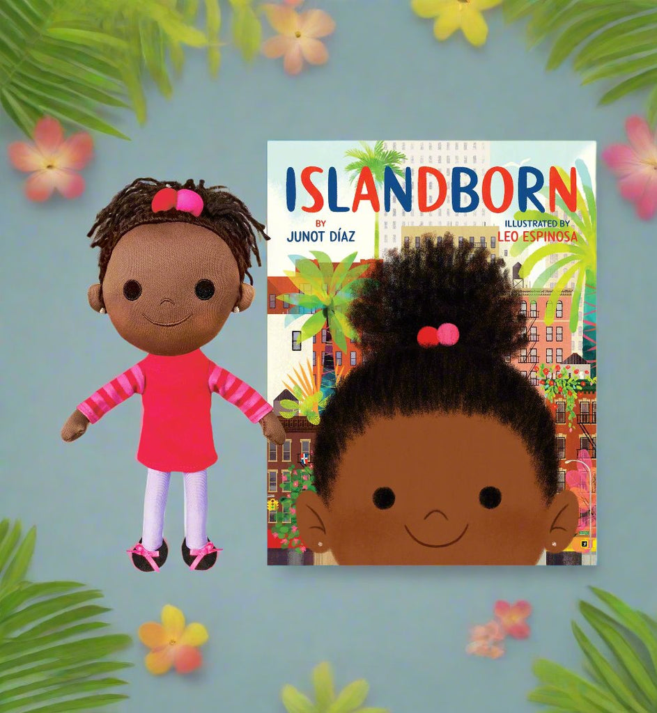 MerryMakers Islandbord Doll with hardcover book by Junot Diaz