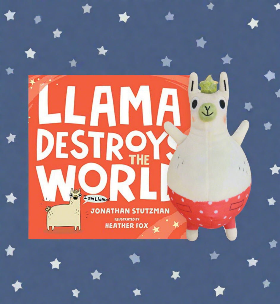 MerryMakers Llama Destroys the World 9" Plush with hardcover book by Jonathan Stutzman and Heather Fox