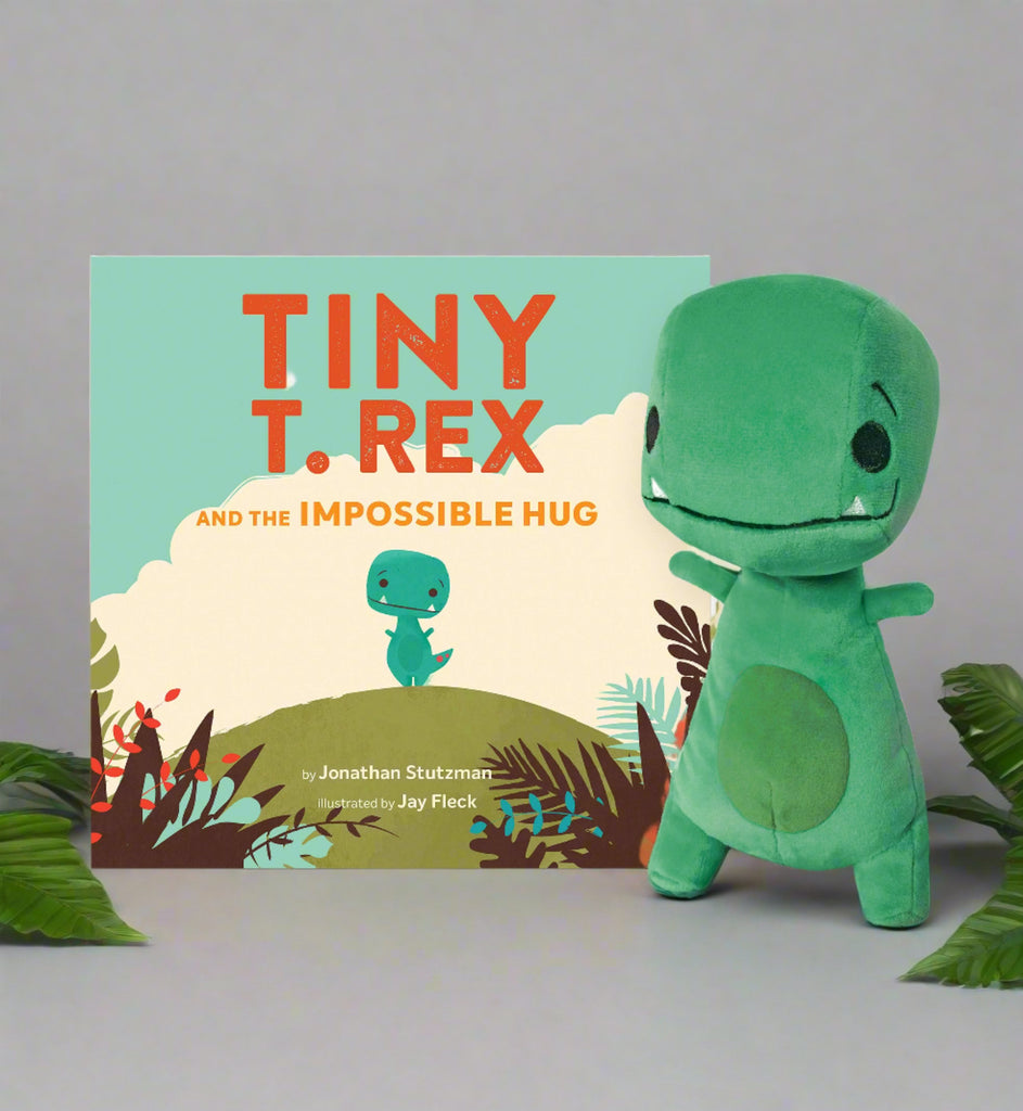 MerryMakers 8.5" Tiny T. Rex Plush Dinosaur with hardcover book by Jonathan Stutzman and Jay Flack