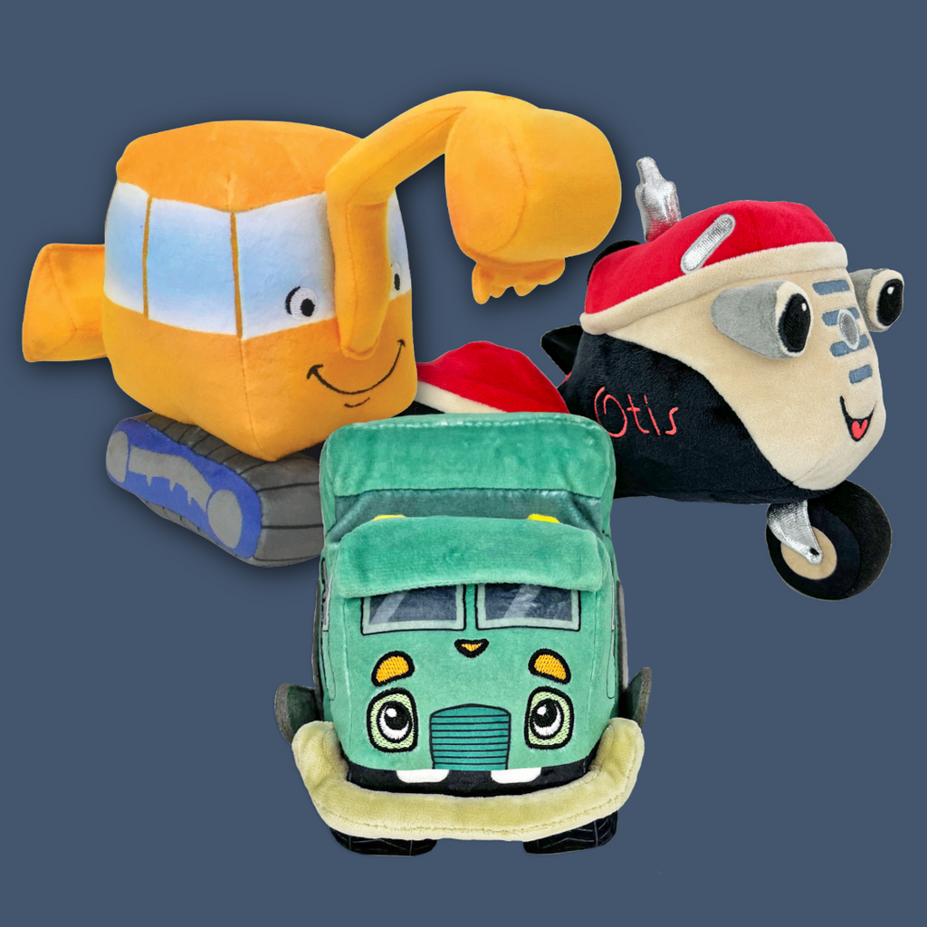 On the Move Gift Set - Little Excavator Plush, Otis the Tractor Plush, Trash Truck Plush