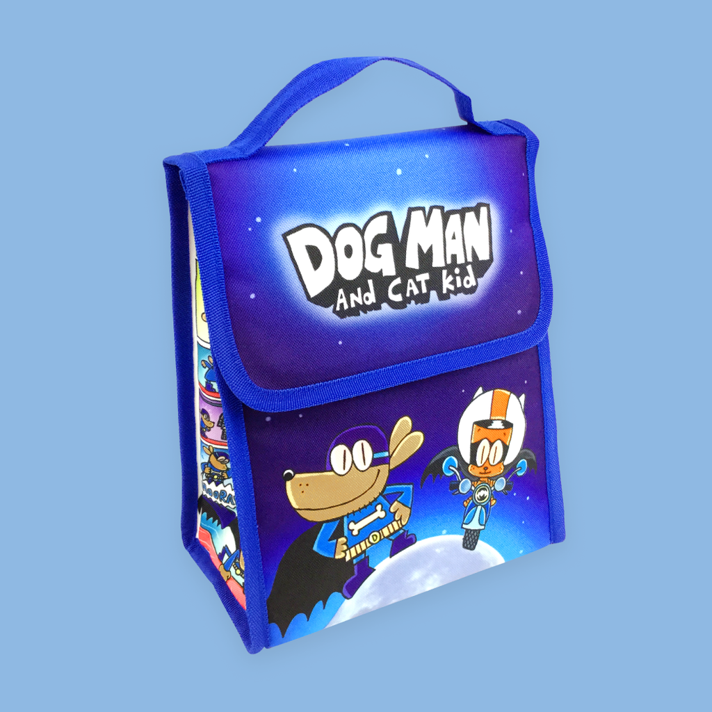 MerryMakers Dog Man and Cat Kid Lunch Bag based on the books by Dav Pilkey