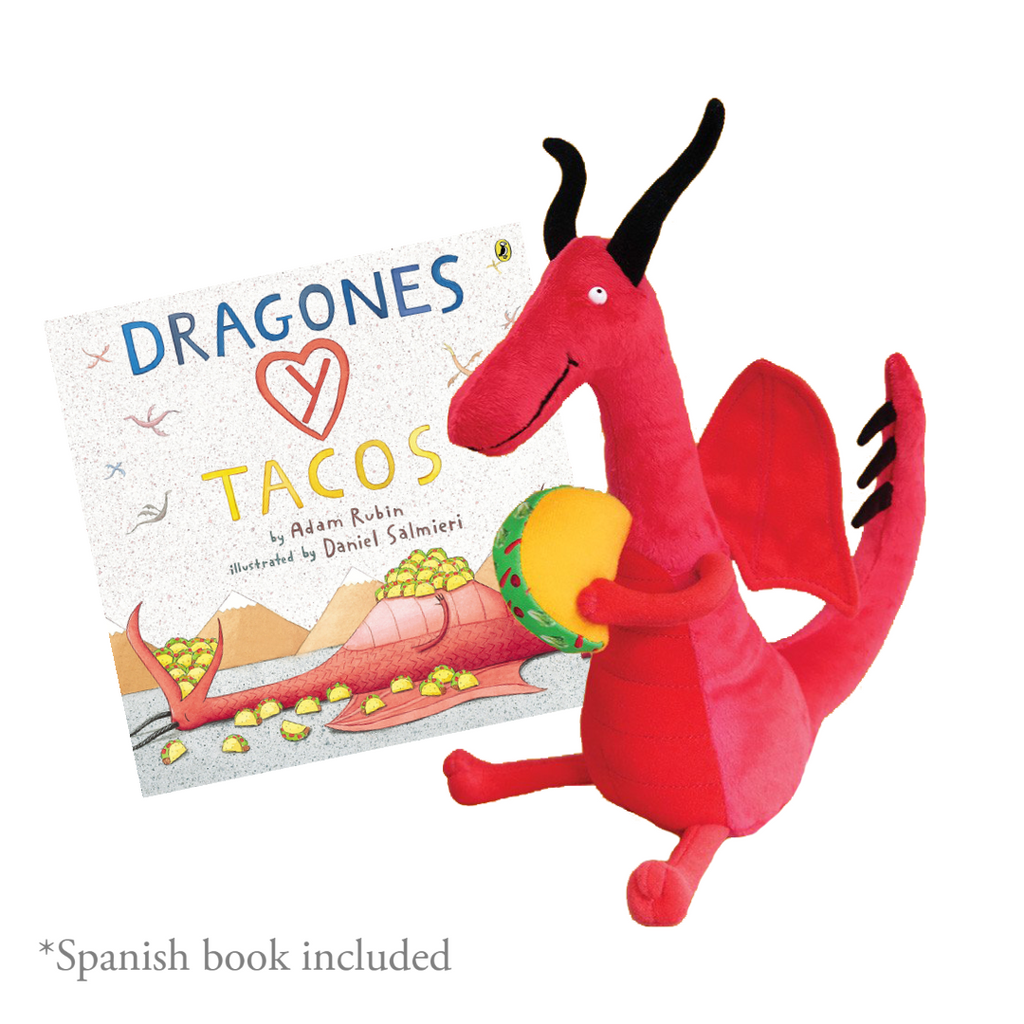 MerryMakers 10" Dragon Loves Tacos Doll and Spanish book DRAGONES Y TACOS, based on the book by Adam Rubin